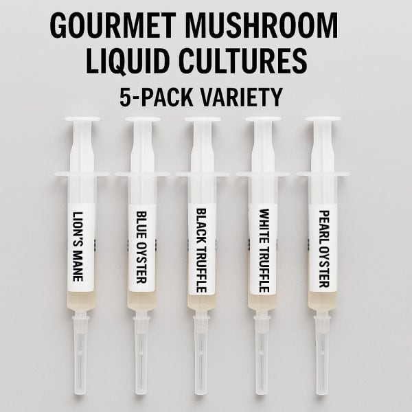 Gourmet Mushroom Liquid Cultures – 5-Pack Variety